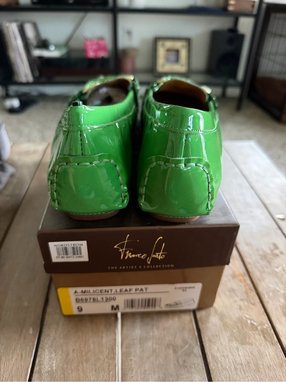 Franco Sarto Green Patent Loafers with Gold Horsebit - Picture 3 of 6